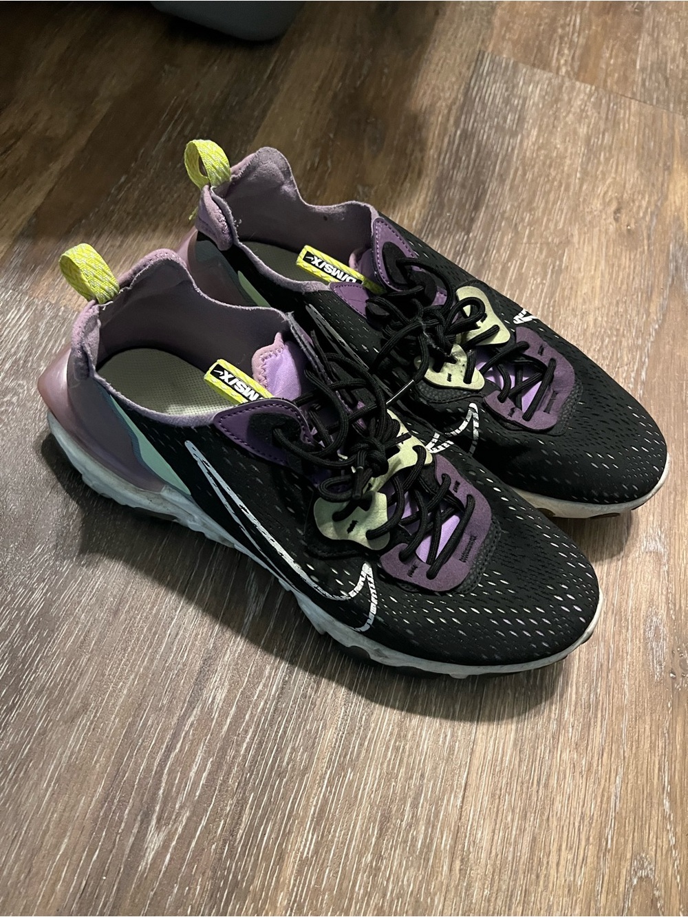 Men’s Black Athletic Sneakers with Purple and Lime Accents